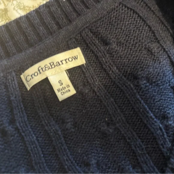 Croft & Barrow sz S Navy Blue V-Neck Sweater cable knit cotton layering preppy - Picture 5 of 15
